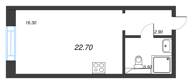 Квартира-студия, 22.7 м² в ЖК "Большая Охта" - планировка, фото №1