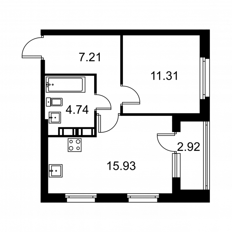 2-комнатная (Евро) квартира, 40.65 м² в ЖК "Квартал Заречье" - планировка, фото №1