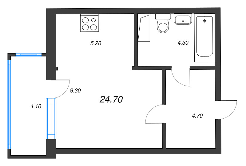 Квартира-студия, 24.7 м² в ЖК "Монография" - планировка, фото №1