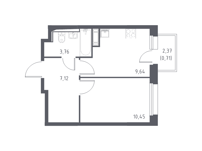 1-комнатная квартира, 31.68 м² - планировка, фото №1