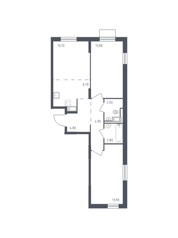 3-комнатная (Евро) квартира, 60.1 м² в ЖК "Курортный Квартал" - планировка, фото №1