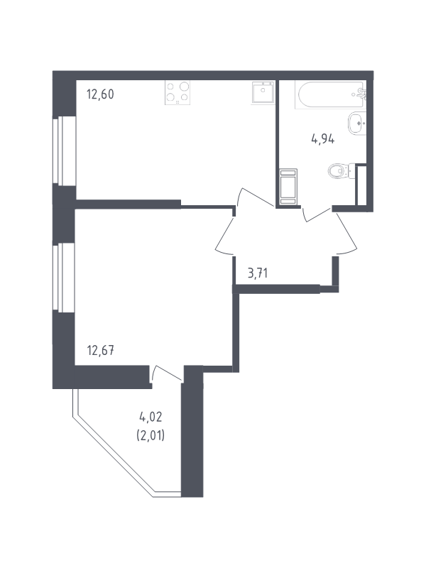 1-комнатная квартира, 35.93 м² в ЖК "Живи! В Рыбацком" - планировка, фото №1