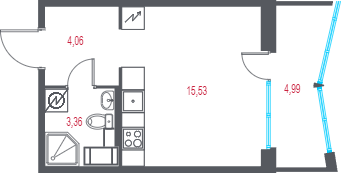 Квартира-студия, 25.45 м² - планировка, фото №1