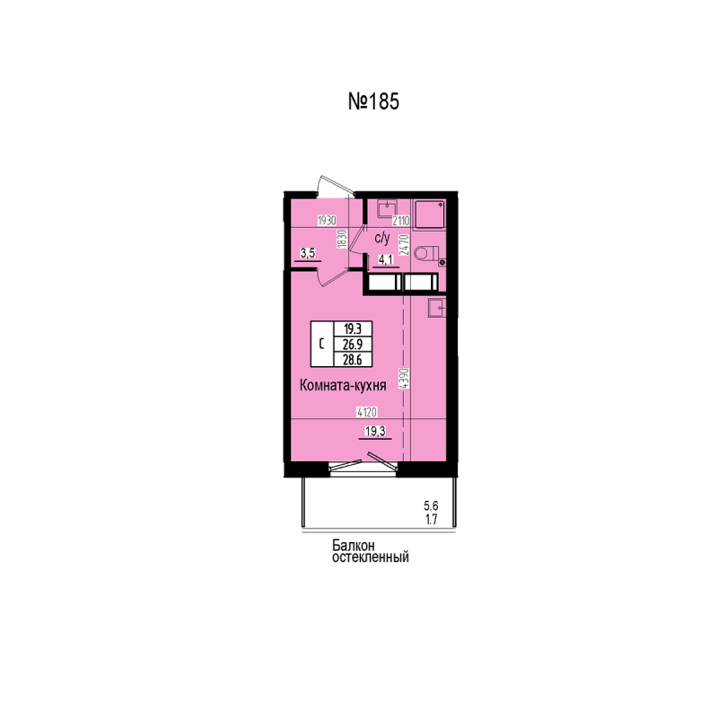 Квартира-студия, 28.6 м² в ЖК "ПРАГМА СИТИ" - планировка, фото №1