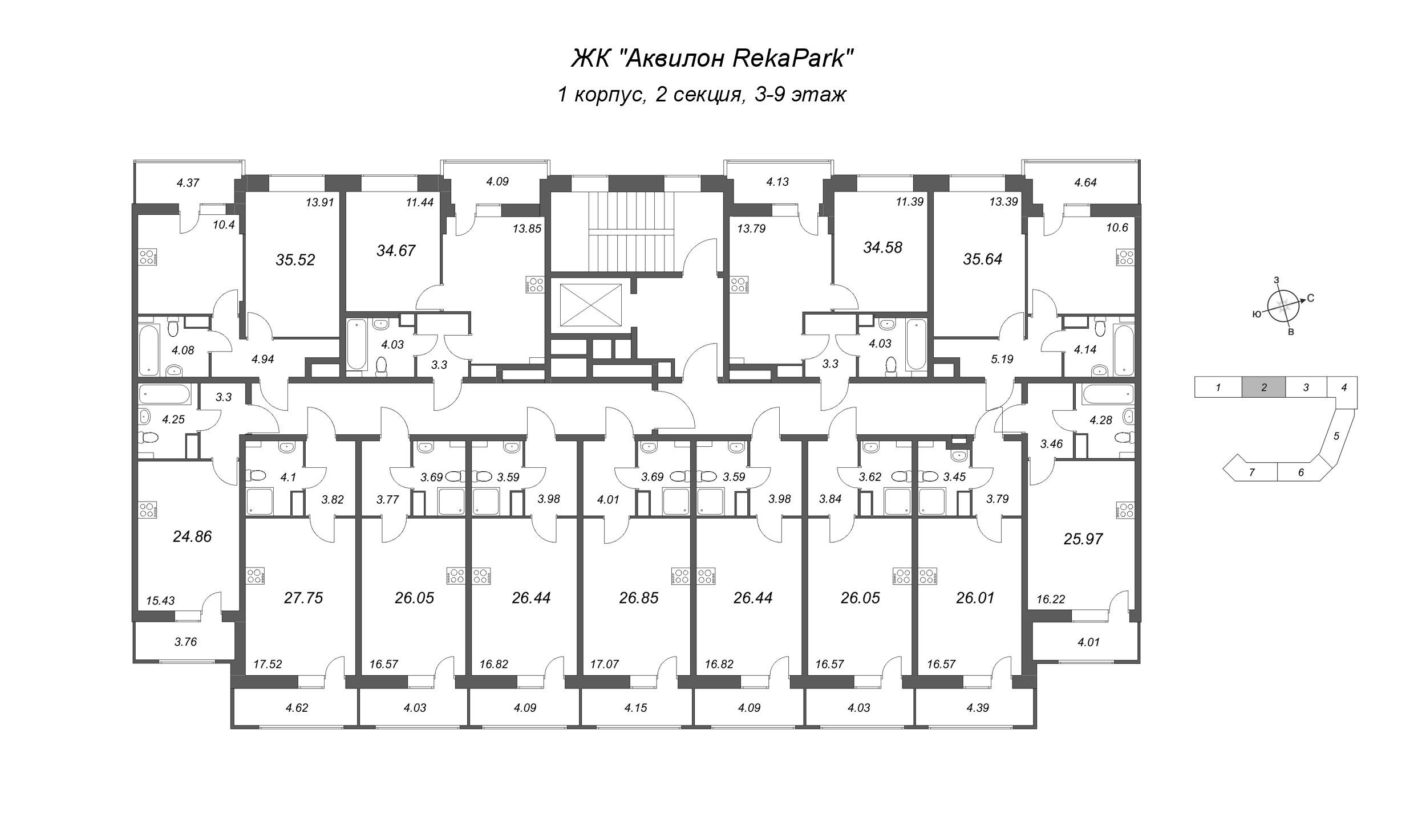 Квартира-студия, 26.01 м² - планировка этажа