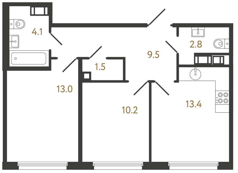 2-комнатная квартира, 54.5 м² в ЖК "Гений" - планировка, фото №1