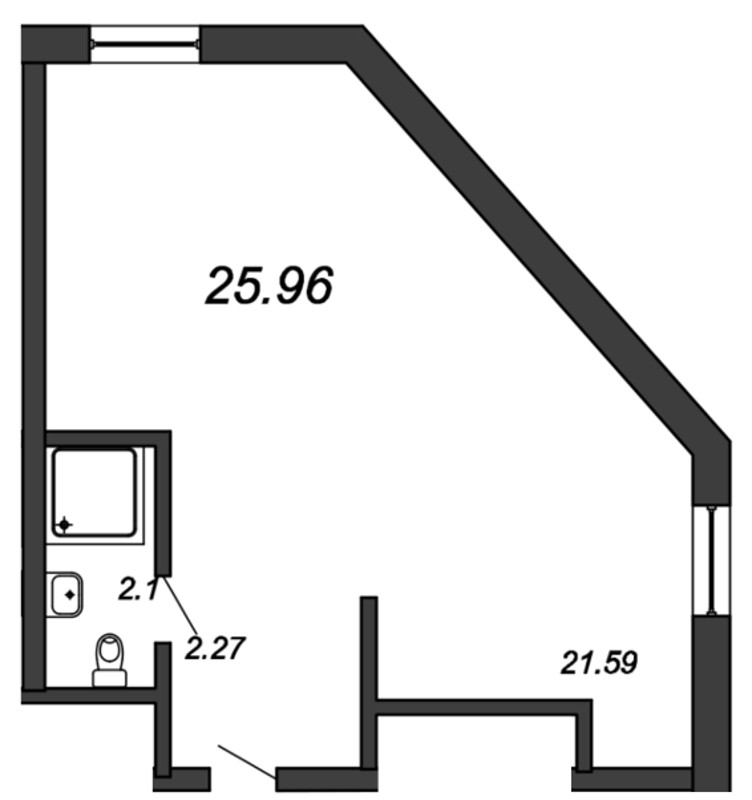 Квартира-студия, 26.1 м² - планировка, фото №1