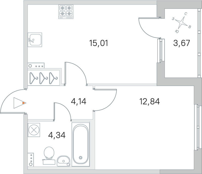 2-комнатная (Евро) квартира, 36.33 м² в ЖК "Любоград" - планировка, фото №1