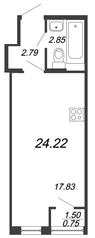 Квартира-студия, 23.9 м² - планировка, фото №1