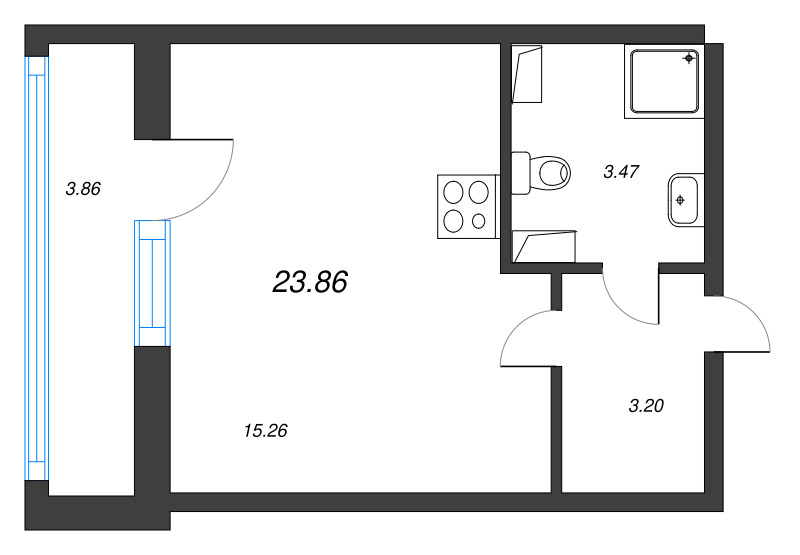 Квартира-студия, 23.86 м² - планировка, фото №1