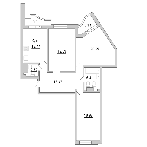 3-комнатная квартира, 100.2 м² - планировка, фото №1