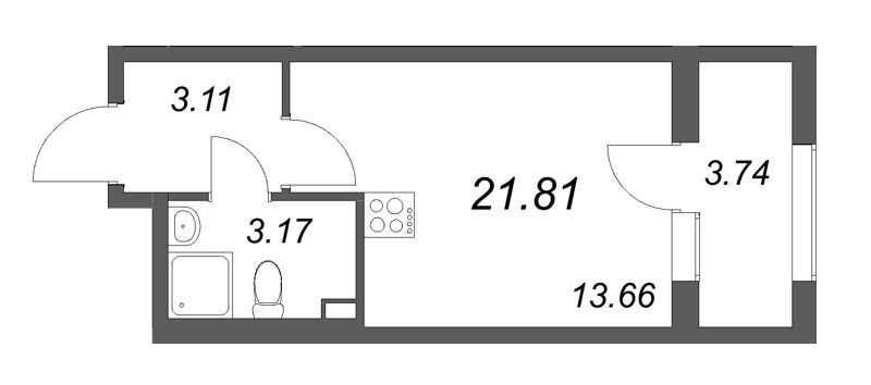 Квартира-студия, 21.81 м² в ЖК "Гранат" - планировка, фото №1