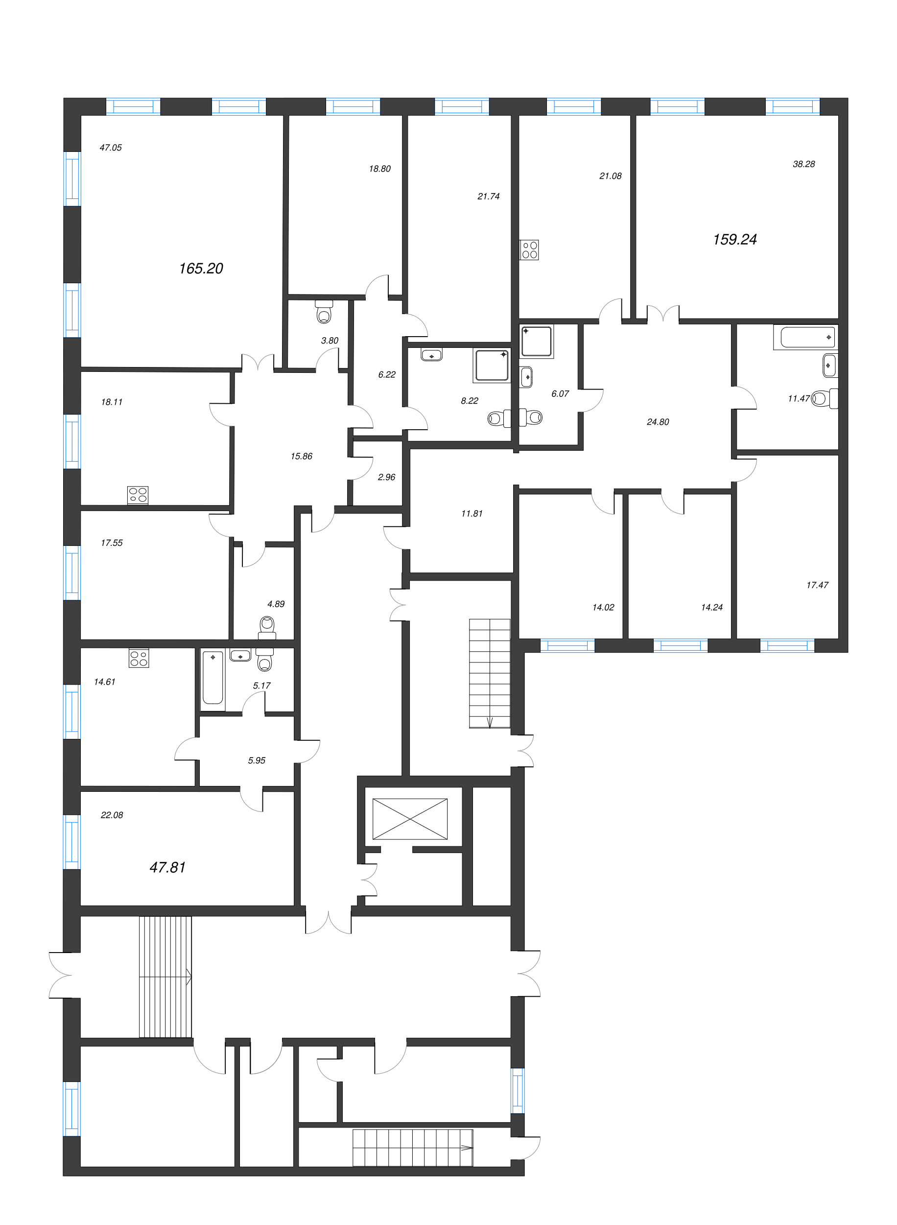 5-комнатная (Евро) квартира, 159.6 м² - планировка этажа