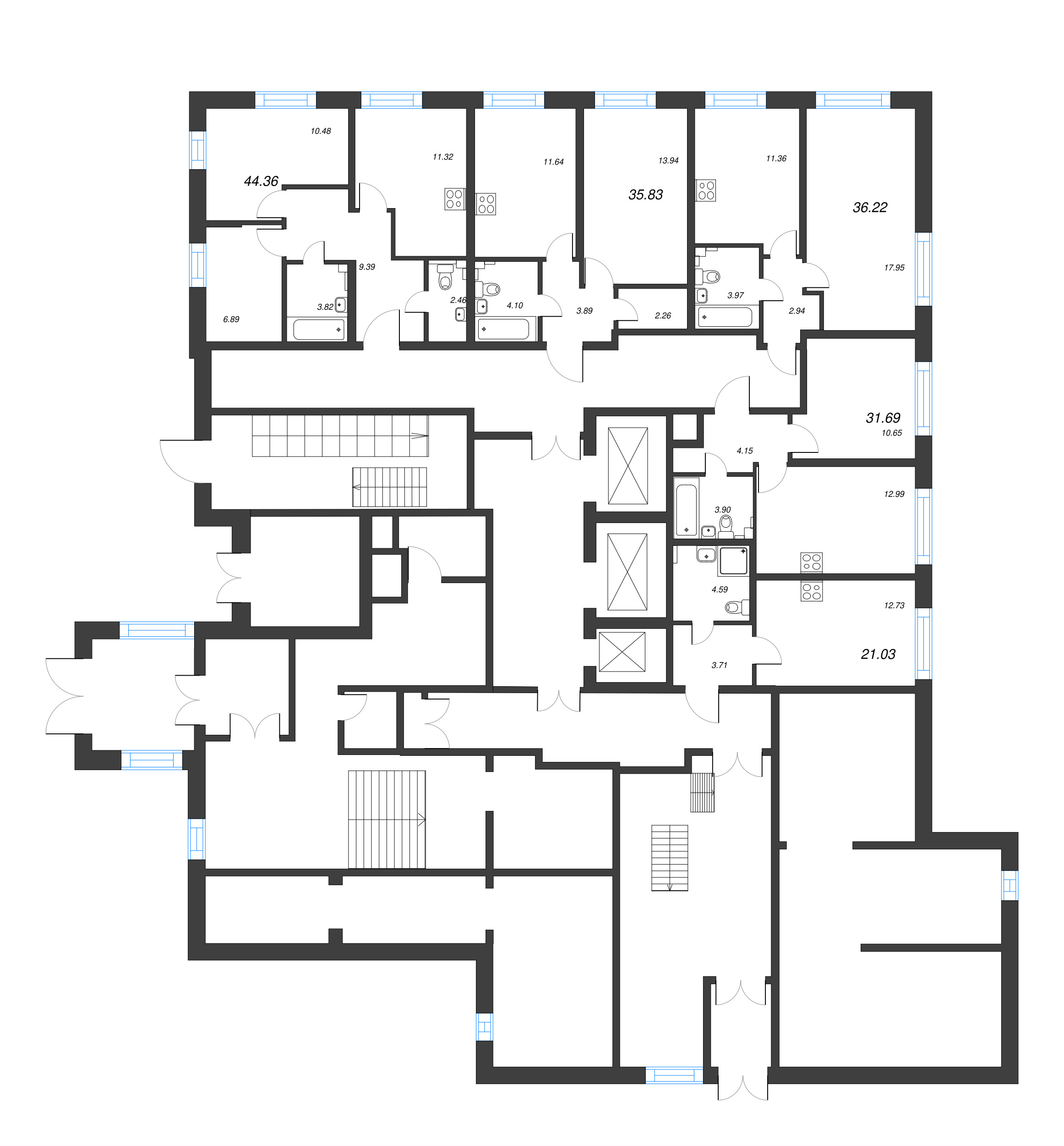 1-комнатная квартира, 35.83 м² в ЖК "БелАрт" - планировка этажа