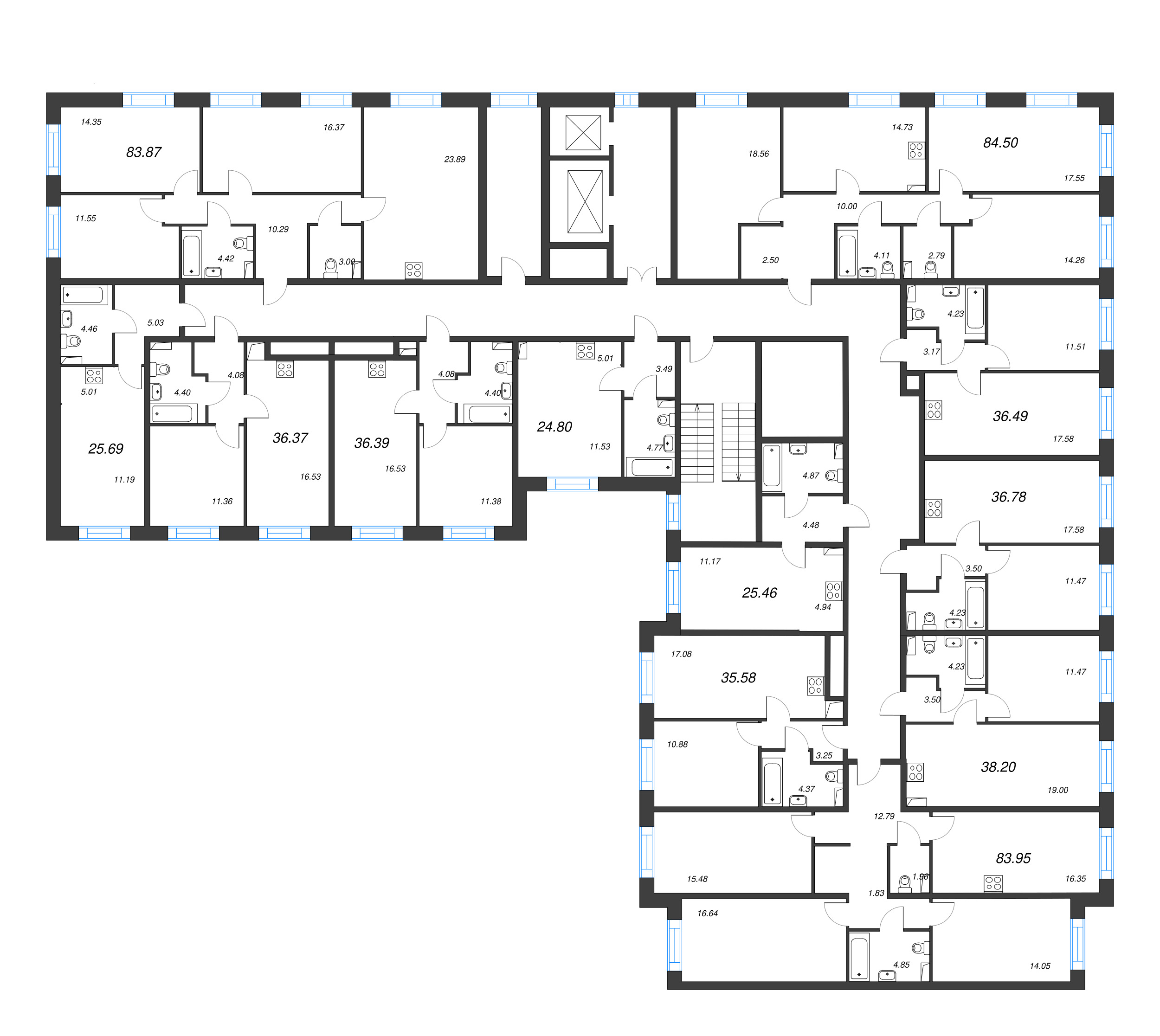 Квартира-студия, 24.8 м² в ЖК "Остров Первых" - планировка этажа
