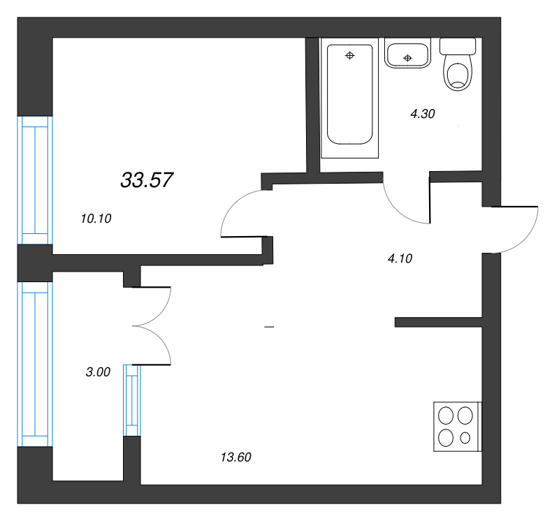 1-комнатная квартира, 33.57 м² в ЖК "NewПитер 2.0" - планировка, фото №1