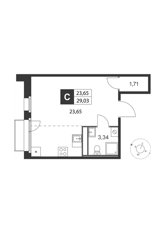 Квартира-студия, 29.02 м² в ЖК "Слобода" - планировка, фото №1