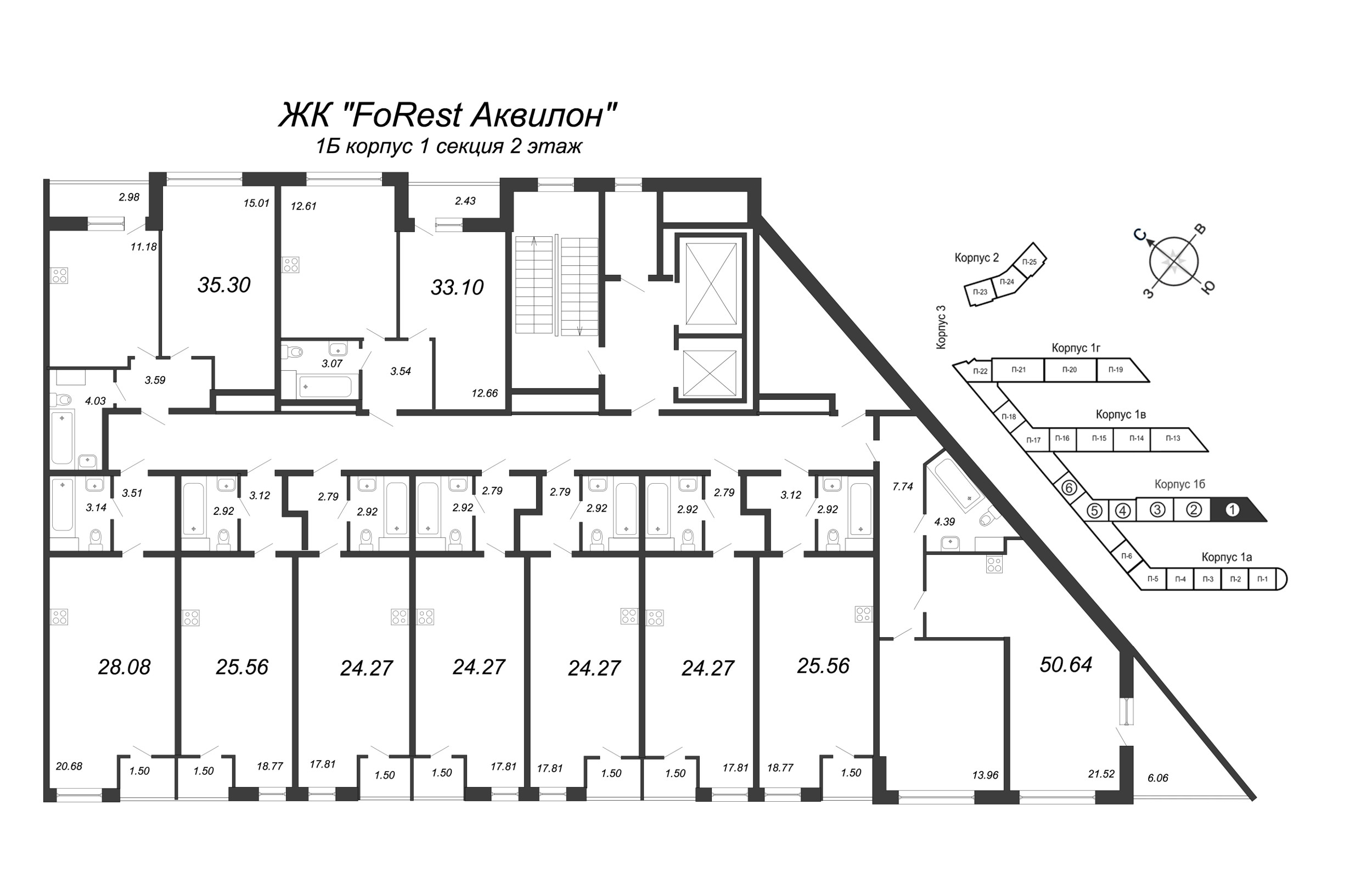 Квартира-студия, 23.4 м² в ЖК "FoRest Аквилон" - планировка этажа