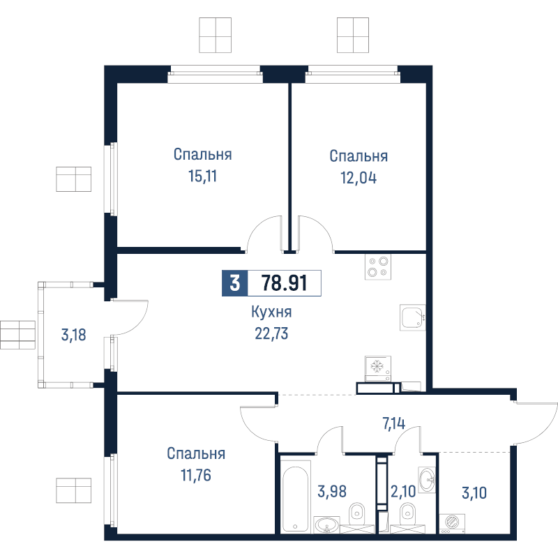 4-комнатная (Евро) квартира, 78.91 м² в ЖК "Максималист" - планировка, фото №1