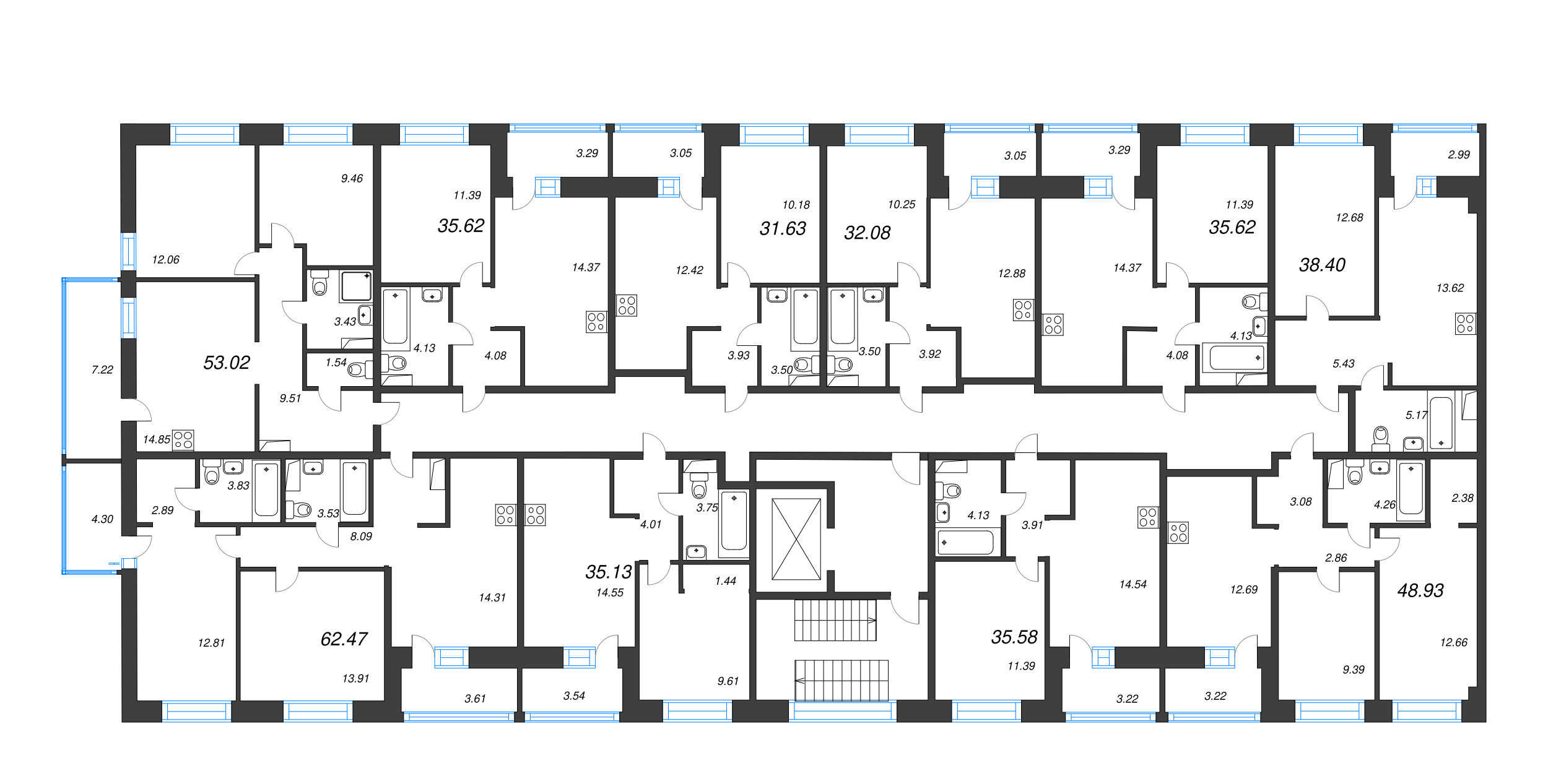 1-комнатная квартира, 31.63 м² в ЖК "Уютный" - планировка этажа