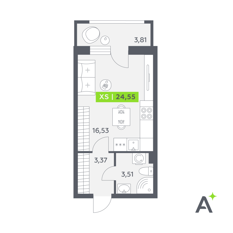 Квартира-студия, 24.55 м² в ЖК "Аквилон РекаПарк" - планировка, фото №1