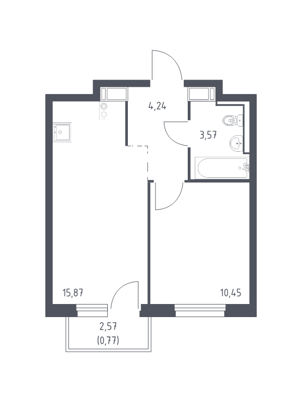 2-комнатная (Евро) квартира, 34.9 м² в ЖК "Квартал Торики" - планировка, фото №1