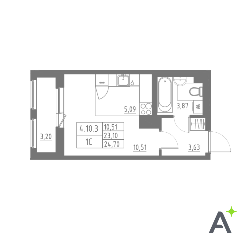 Квартира-студия, 24.7 м² в ЖК "Аквилон Solar" - планировка, фото №1