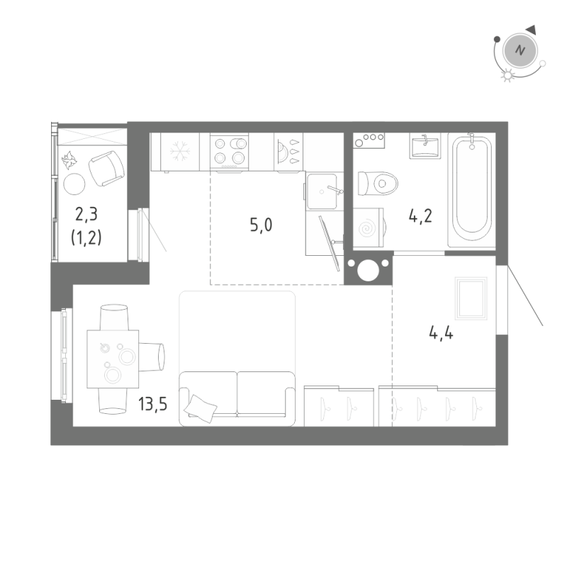 Квартира-студия, 28.3 м² в ЖК "Клюква.Парк" - планировка, фото №1