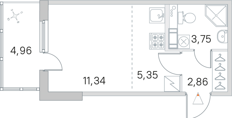 Квартира-студия, 23.3 м² - планировка, фото №1