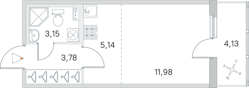 Квартира-студия, 24.05 м² в ЖК "Любоград" - планировка, фото №1