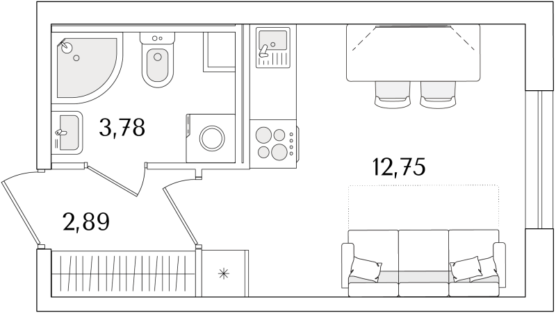 Квартира-студия, 19.42 м² в ЖК "Кинопарк" - планировка, фото №1