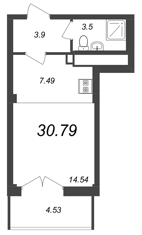 Квартира-студия, 30.79 м² в ЖК "Neva Residence" - планировка, фото №1