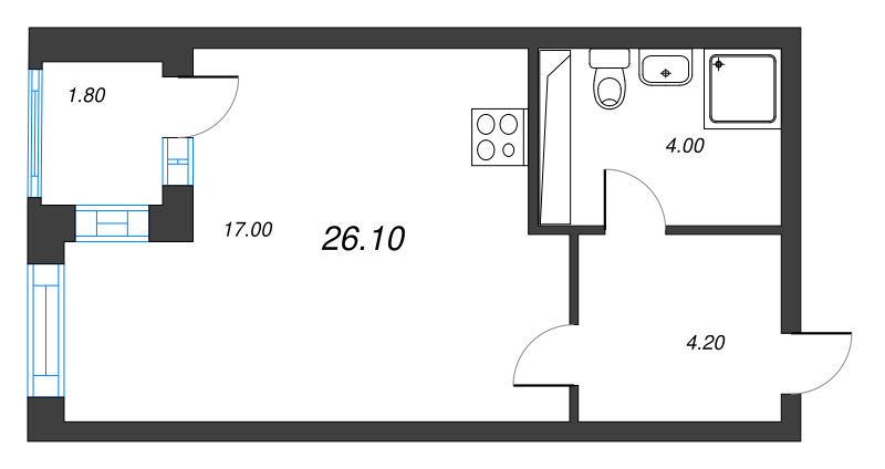 Квартира-студия, 26.1 м² в ЖК "Тайм Сквер" - планировка, фото №1