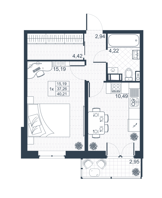 1-комнатная квартира, 37 м² в ЖК "Ново-Антропшино" - планировка, фото №1