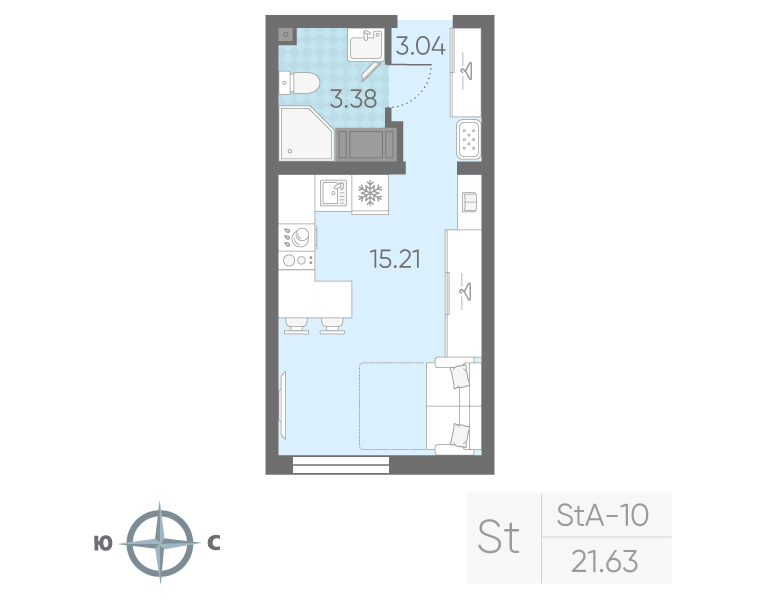 Квартира-студия, 21.63 м² в ЖК "Морская миля" - планировка, фото №1