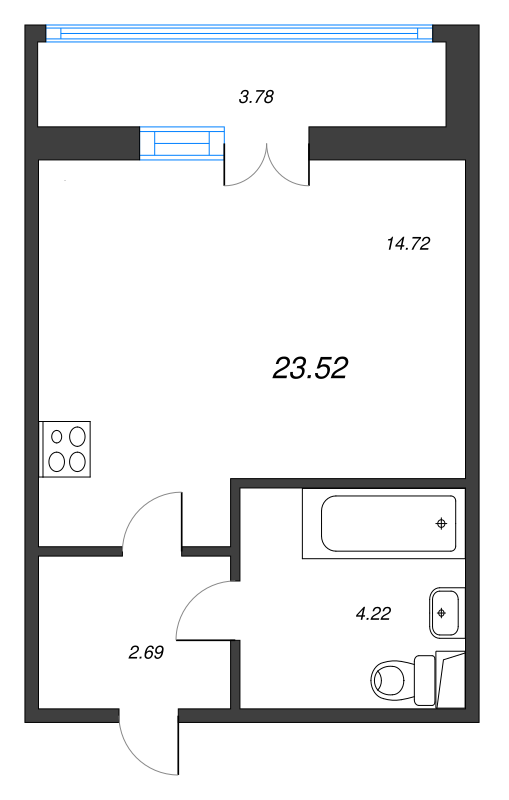 Квартира-студия, 23.52 м² в ЖК "AEROCITY" - планировка, фото №1