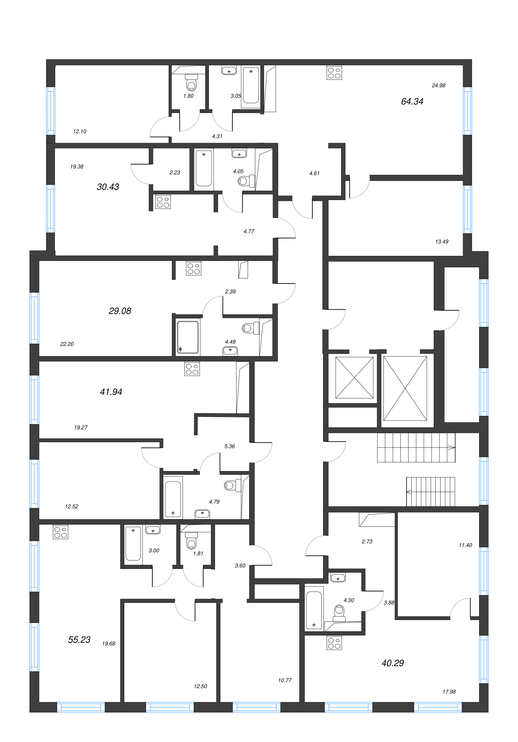 3-комнатная (Евро) квартира, 55.23 м² в ЖК "Legenda Васильевского" - планировка этажа