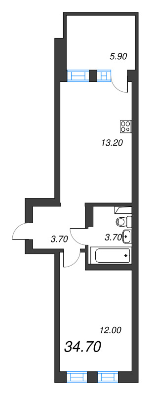 1-комнатная квартира, 34.7 м² в ЖК "ЭКО Квартал NEGA" - планировка, фото №1