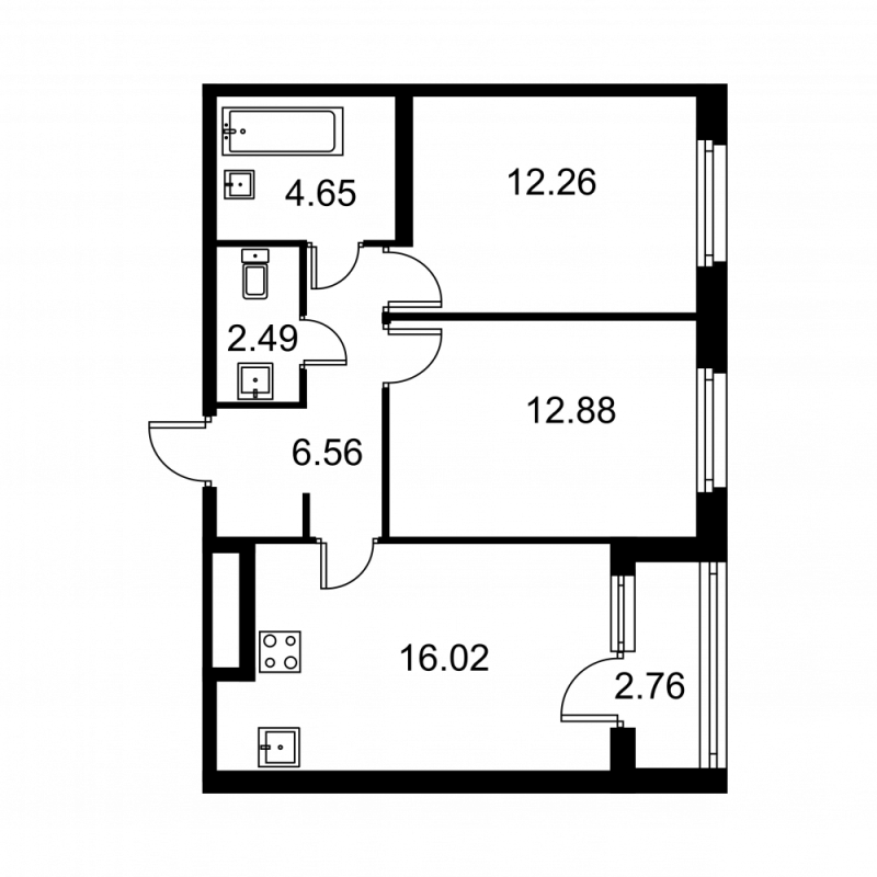 3-комнатная (Евро) квартира, 56.24 м² в ЖК "Квартал Заречье" - планировка, фото №1