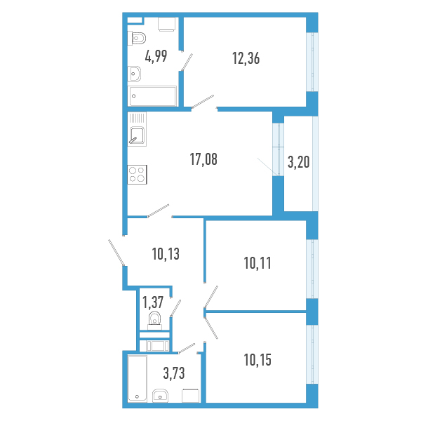 4-комнатная (Евро) квартира, 69.44 м² - планировка, фото №1