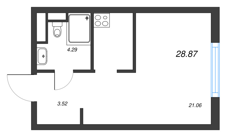 Квартира-студия, 28.87 м² - планировка, фото №1