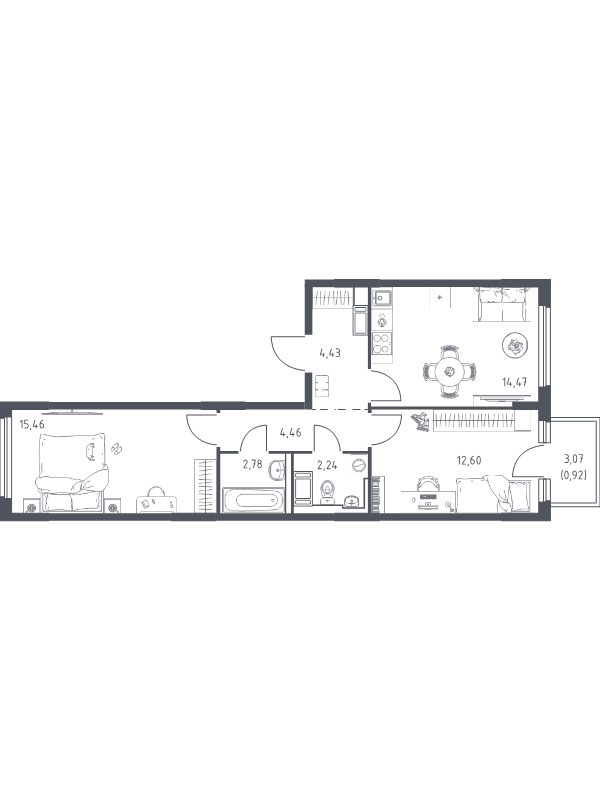 2-комнатная квартира, 56.88 м² в ЖК "Новое Колпино" - планировка, фото №1