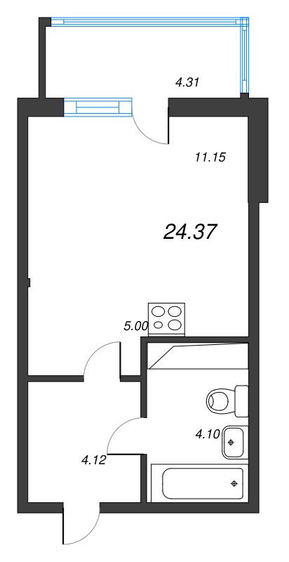 Квартира-студия, 24.37 м² в ЖК "Ясно.Янино" - планировка, фото №1
