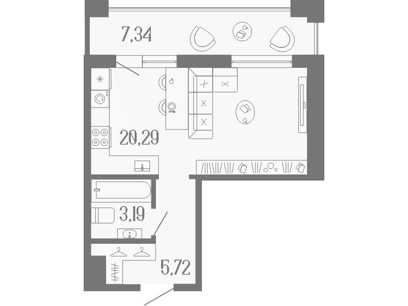 Квартира-студия, 32.9 м² в ЖК "Коллекционный дом 1919" - планировка, фото №1