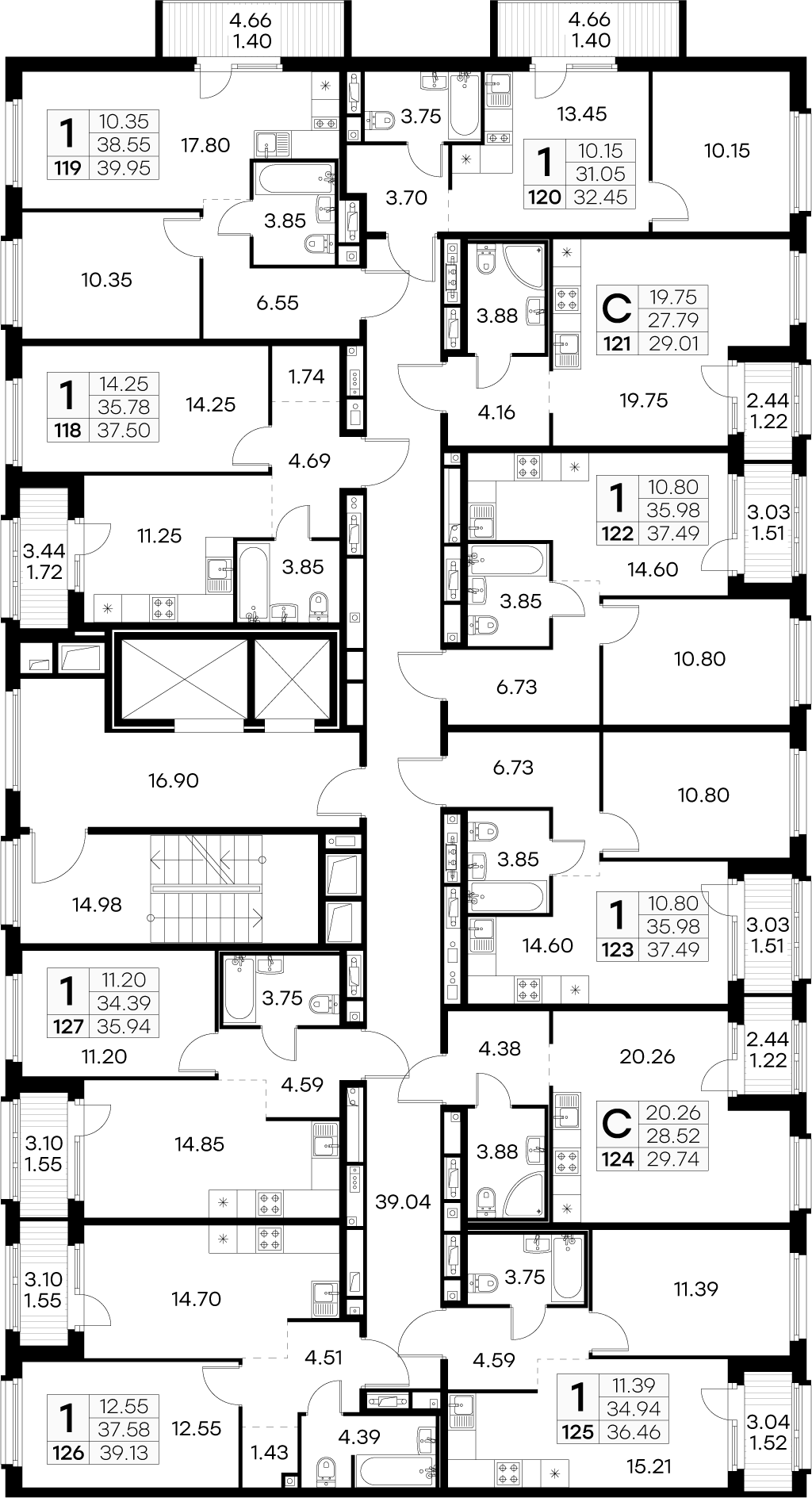 2-комнатная (Евро) квартира, 36.46 м² в ЖК "GloraX Парголово" - планировка этажа