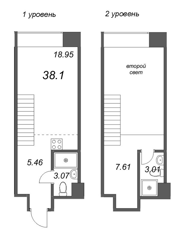2-комнатная (Евро) квартира, 38.1 м² - планировка, фото №1