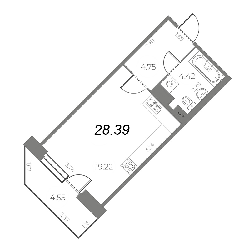 Квартира-студия, 29.75 м² - планировка, фото №1