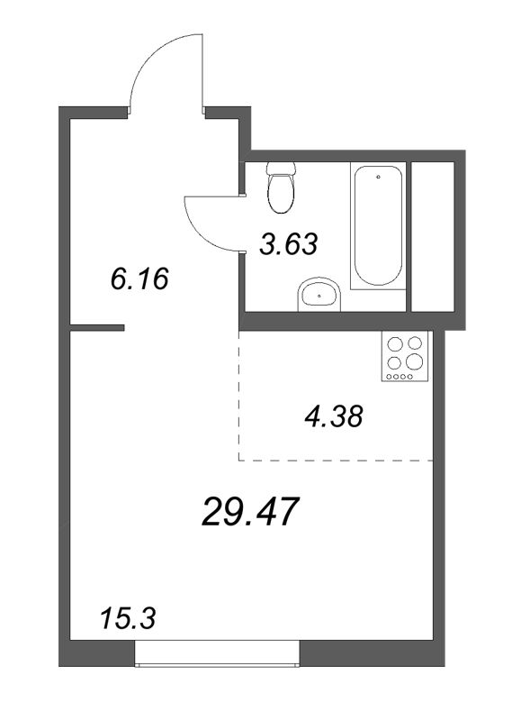 Квартира-студия, 29.47 м² - планировка, фото №1