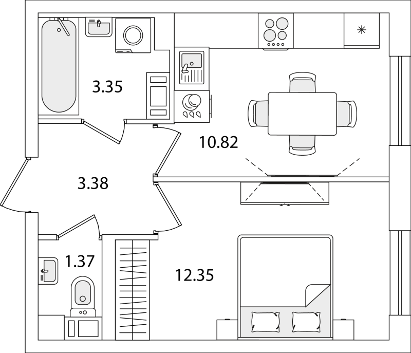 1-комнатная квартира, 31.27 м² в ЖК "Кинопарк" - планировка, фото №1