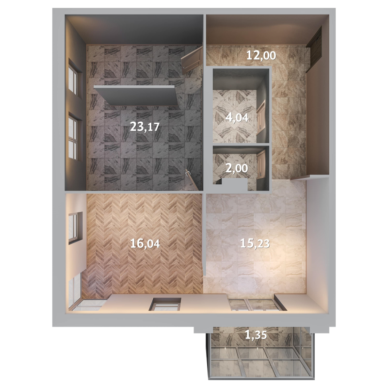 3-комнатная (Евро) квартира, 73.83 м² в ЖК "Лисино" - планировка, фото №1